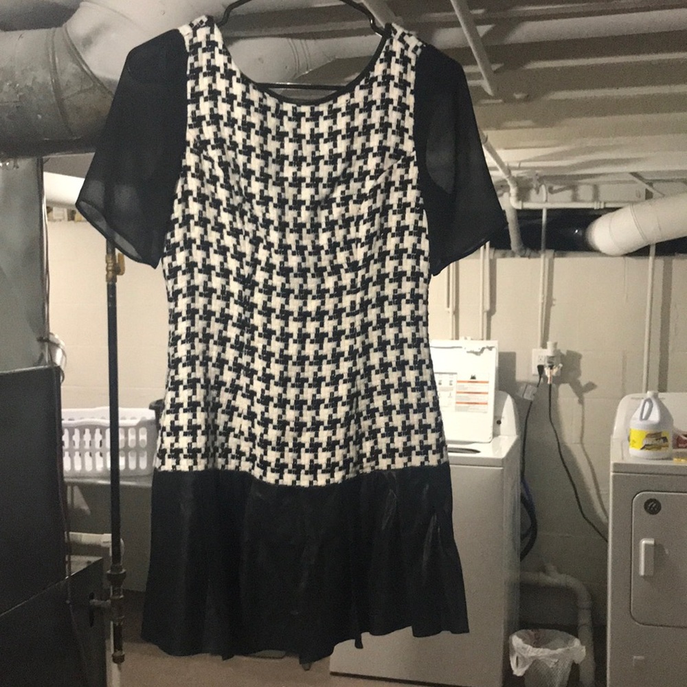 Black and white cocktail dress flair black skirt attached short